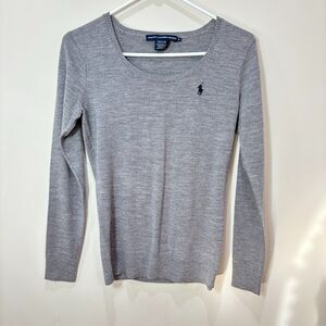 Ralph Lauren Sport Gray Merino Wool Sweater Women M Long Sleeves Preppy Classic